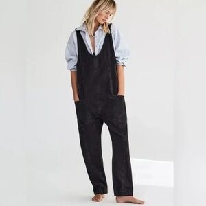FREE PEOPLE High Roller Denim Jumpsuit in Mineral Black Size M